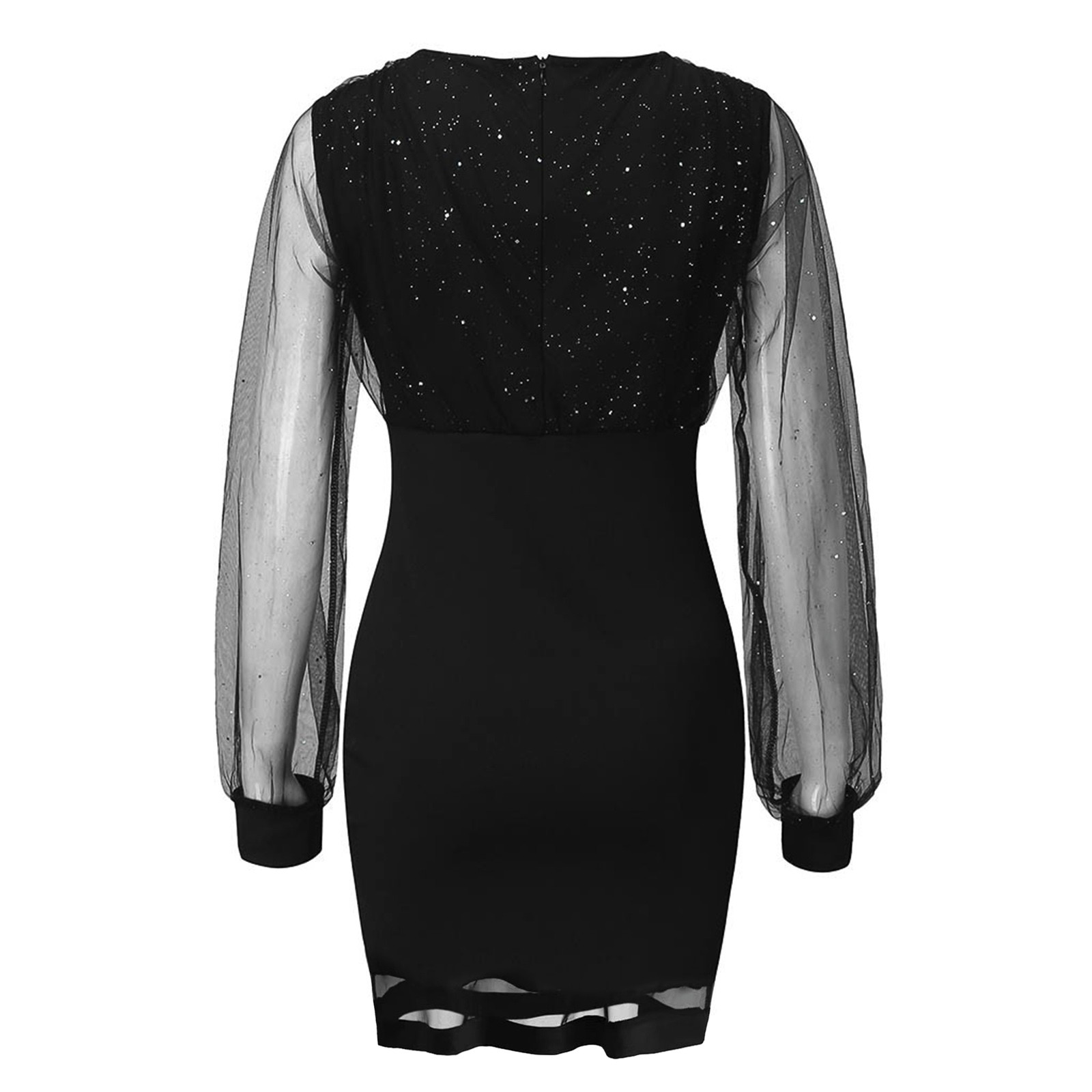 thumbnail image 5 of Vestido negro de malla para mujer - Cuello en V, manga larga, corte ajustado - Material de poliéster para mayor comodidad durante todo el día - Tallas US/UK/EU S-XL, 5 of 6